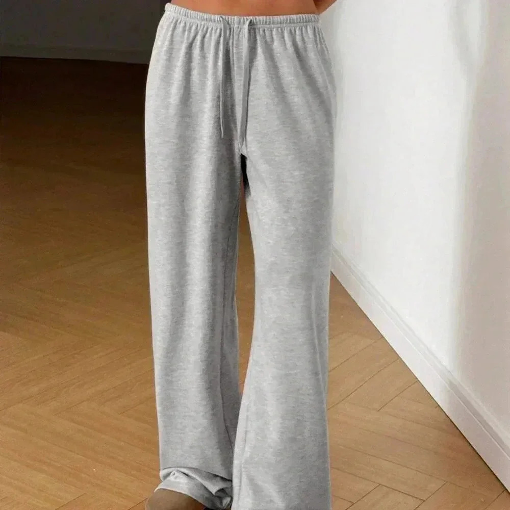 Light Grey Casual Women's Soft Knit Loose Fit Trousers - Picture 4 of 6